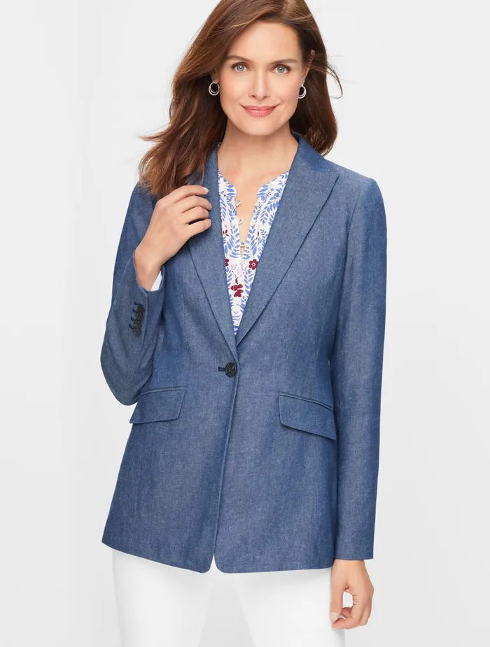 Women Jackets And Blazers Talbots Twill Single Button Blazer Dark Blueivory