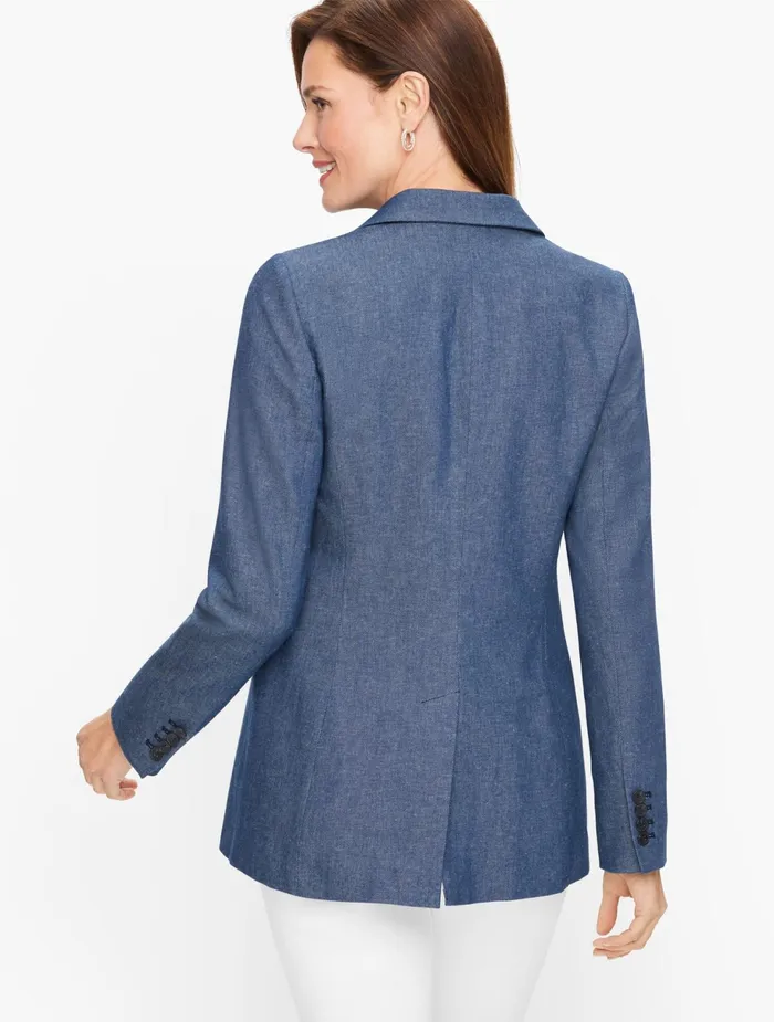 Women Jackets And Blazers Talbots Twill Single Button Blazer Dark Blueivory