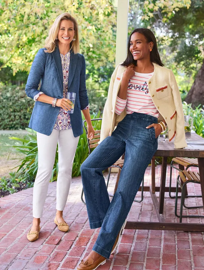 Women Jackets And Blazers Talbots Twill Single Button Blazer Dark Blueivory