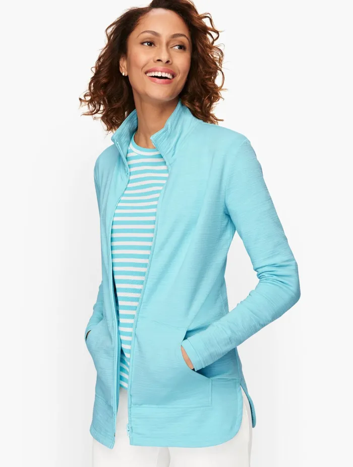 Women Jackets And Blazers Talbots UPF 50 Slub Terry Jacket Gulf Stream