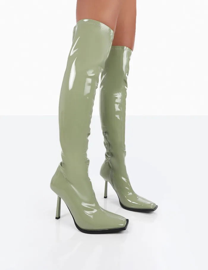 Women Jenine Green Patent Over The Knee Stiletto Heeled Boots Green Public Desire Long Boots Women Jenine Green Patent Over The Knee Stiletto Heeled Boots Green Public Desire Long Boots