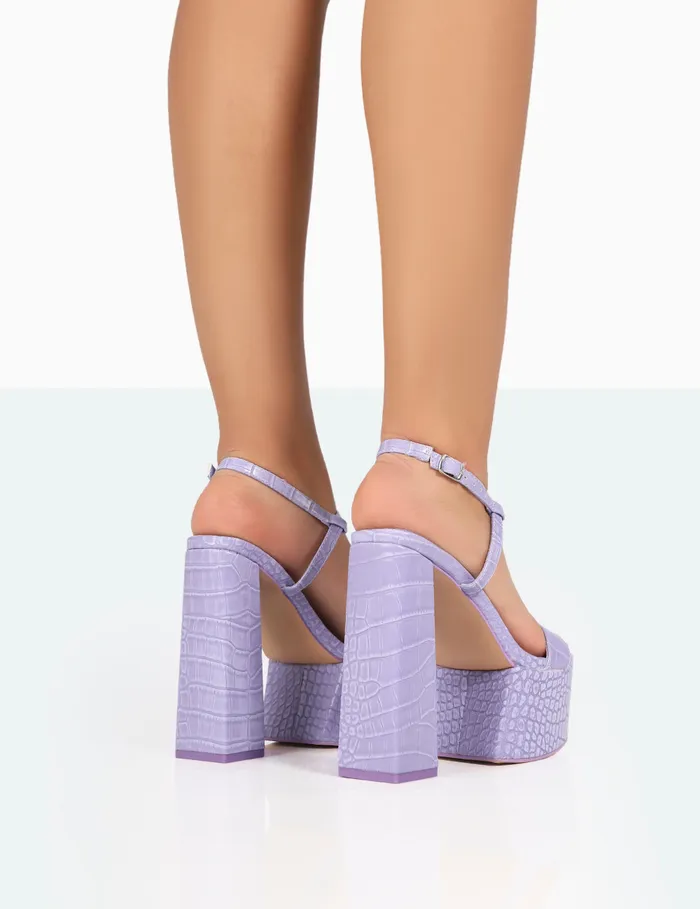 Women Jesse Purple Croc Platform Block High Heels Purple Public Desire Block Heels