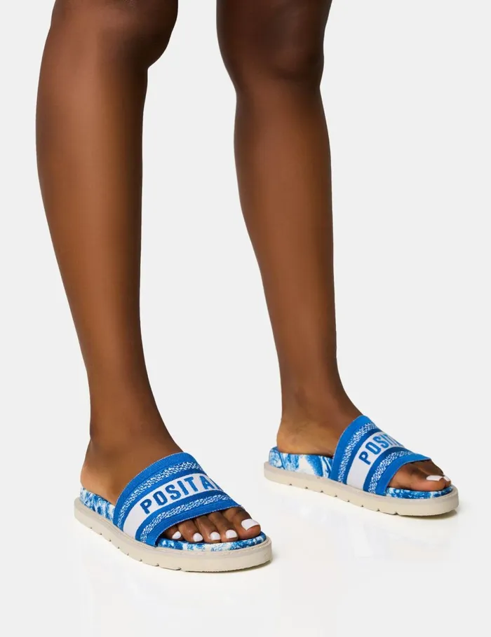Women Jet Set Blue Positano Embroidered Sandals Blue Public Desire Holiday