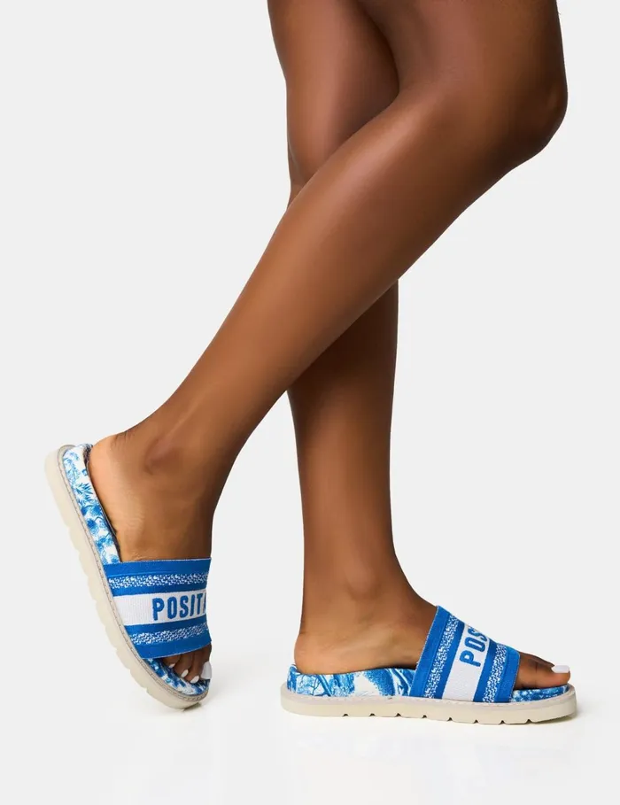 Women Jet Set Blue Positano Embroidered Sandals Blue Public Desire Holiday