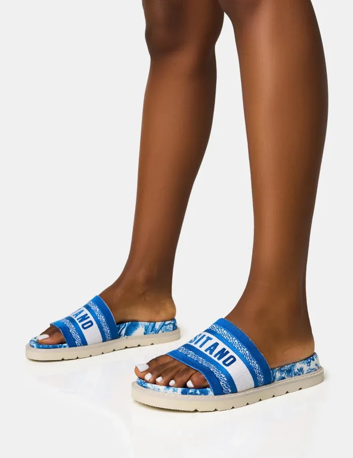 Women Jet Set Blue Positano Embroidered Sandals Blue Public Desire Holiday