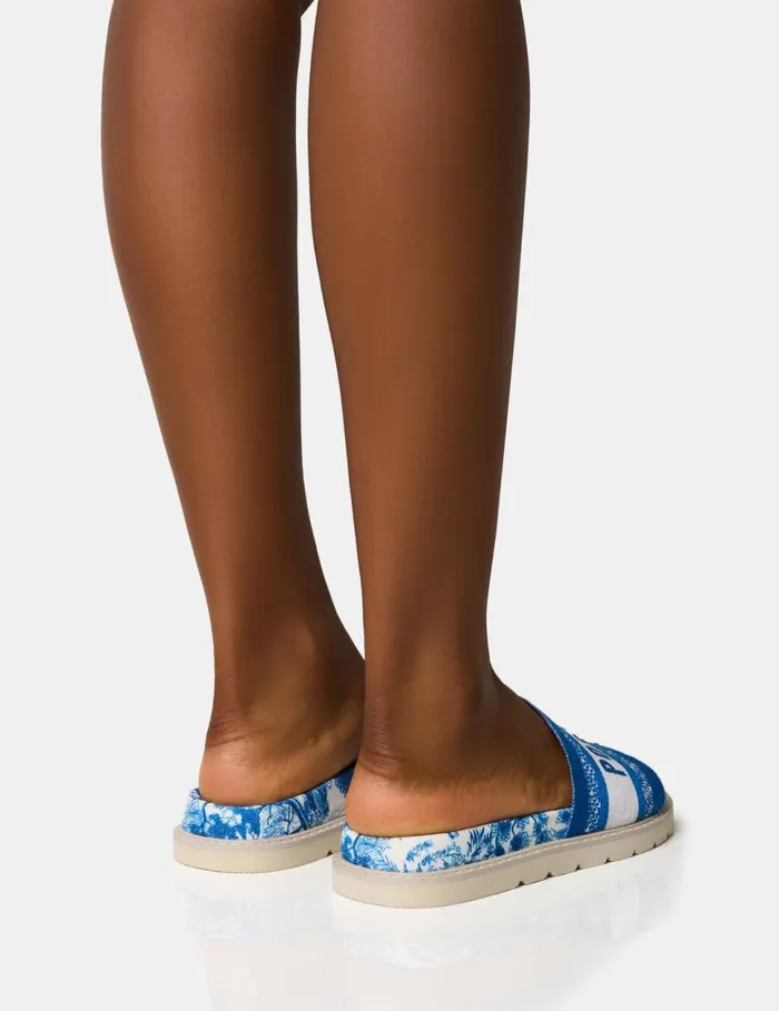 Women Jet Set Blue Positano Embroidered Sandals Blue Public Desire Holiday