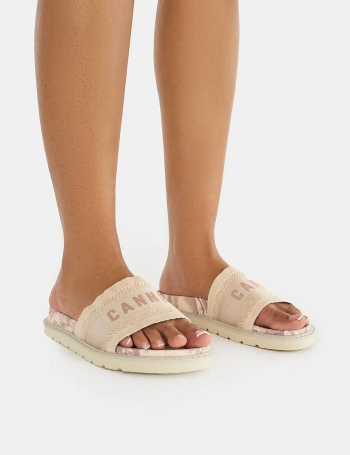 Women Jet Set Stone Cannes Embroidered Sandals Neutral Public Desire Holiday