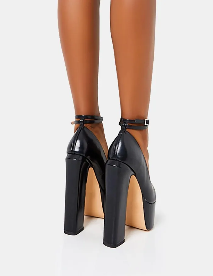 Women Jett Black Extreme Platform Wrap Around The Ankle Pointed Toe Block High Heels Black Public Desire Party