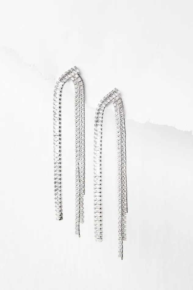 Women Jewellery Cupshe Trunk Bay Silver Tassel Crystal Earrings Silver