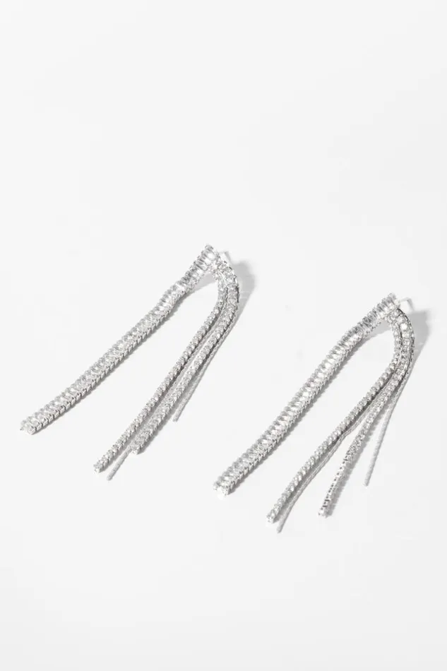 Women Jewellery Cupshe Trunk Bay Silver Tassel Crystal Earrings Silver