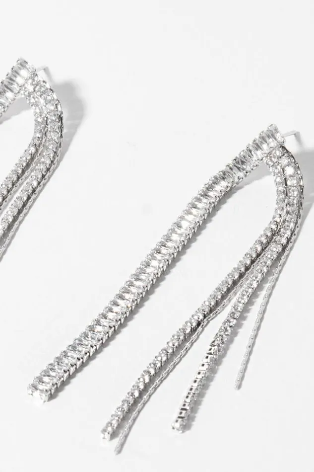 Women Jewellery Cupshe Trunk Bay Silver Tassel Crystal Earrings Silver