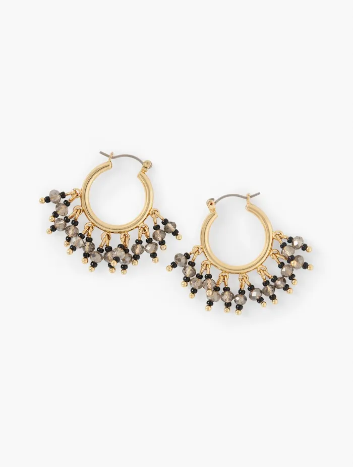 Women Jewelry Talbots Beaded Hoop Earrings Black Multi