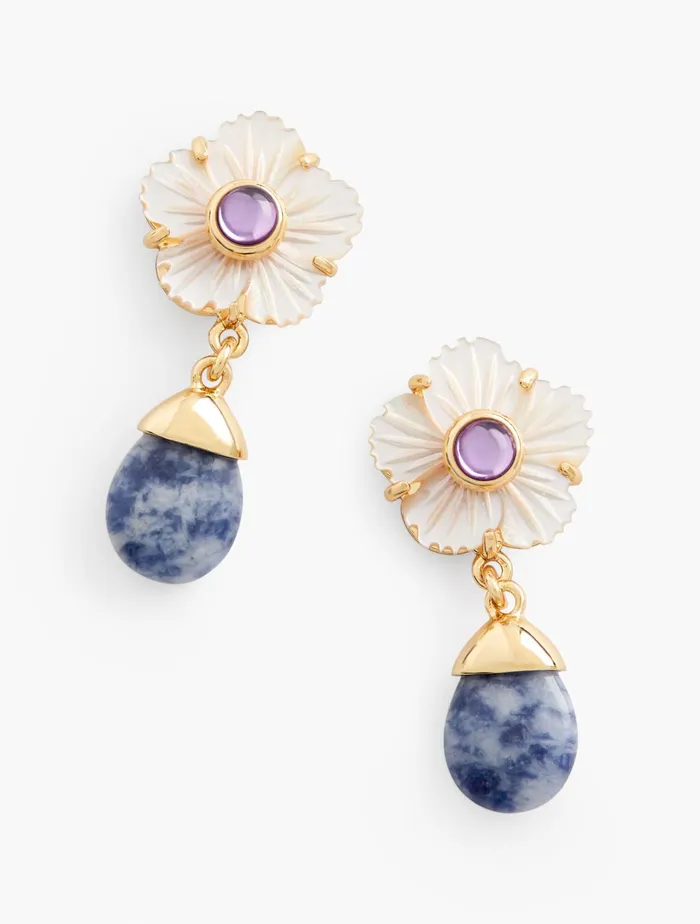 Women Jewelry Talbots Carved Flower Drop Earrings Lavender Sky Multi
