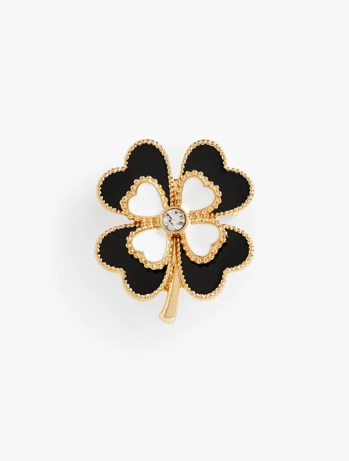 Women Jewelry Talbots Clover Brooch Black Multi