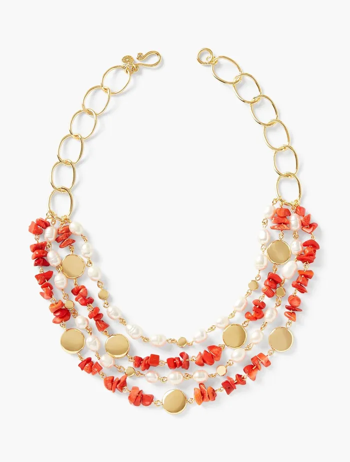 Women Jewelry Talbots Coral Statement Necklace Berry Redgold