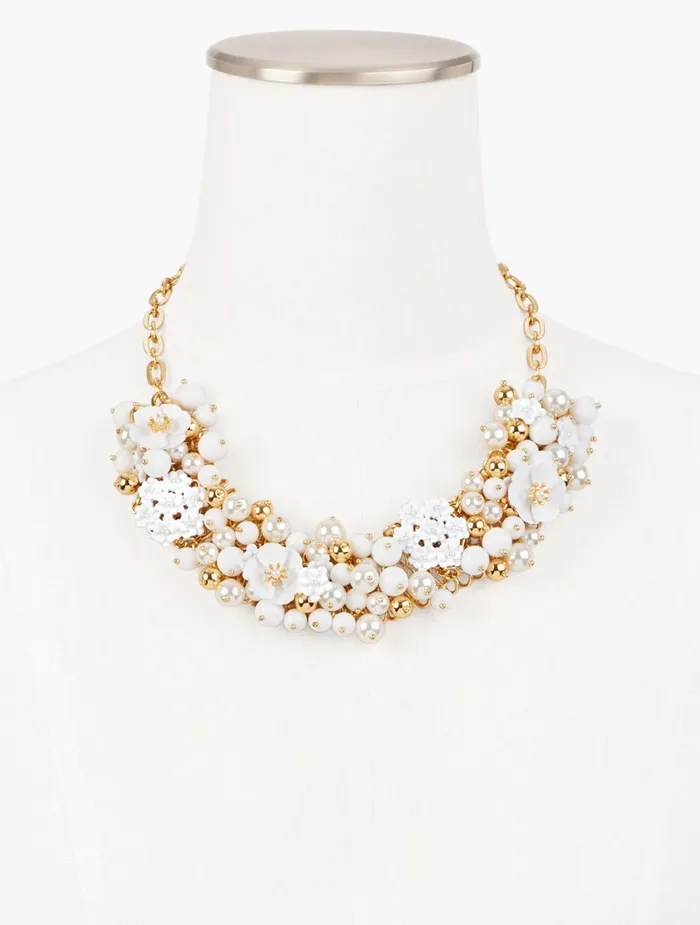 Women Jewelry Talbots Ditsy Floral Enamel Statement Necklace Whitegold
