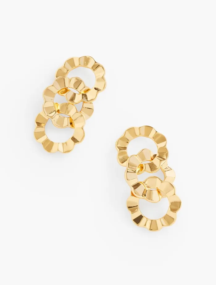 Women Jewelry Talbots Flower Power Drop Earrings Shiny Gold