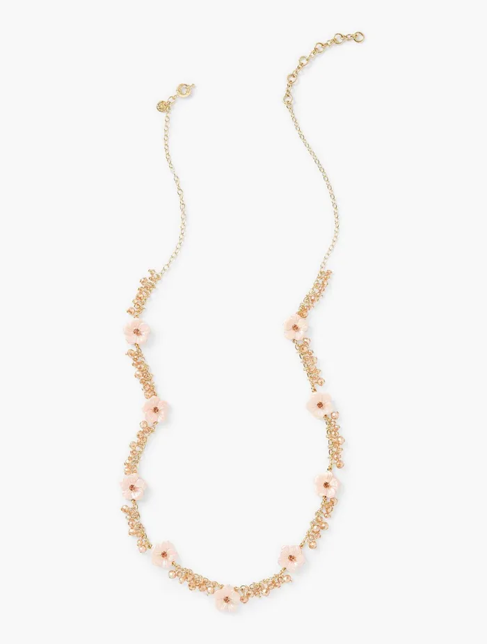 Women Jewelry Talbots Long Carved Flower Necklace Blush Pinkgold