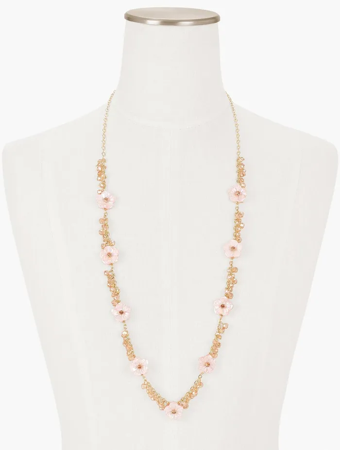Women Jewelry Talbots Long Carved Flower Necklace Blush Pinkgold
