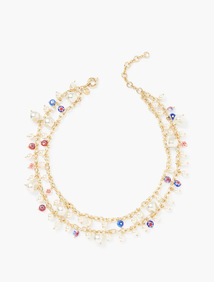 Women Jewelry Talbots Millefiori Statement Necklace Ivory Pearl Multi