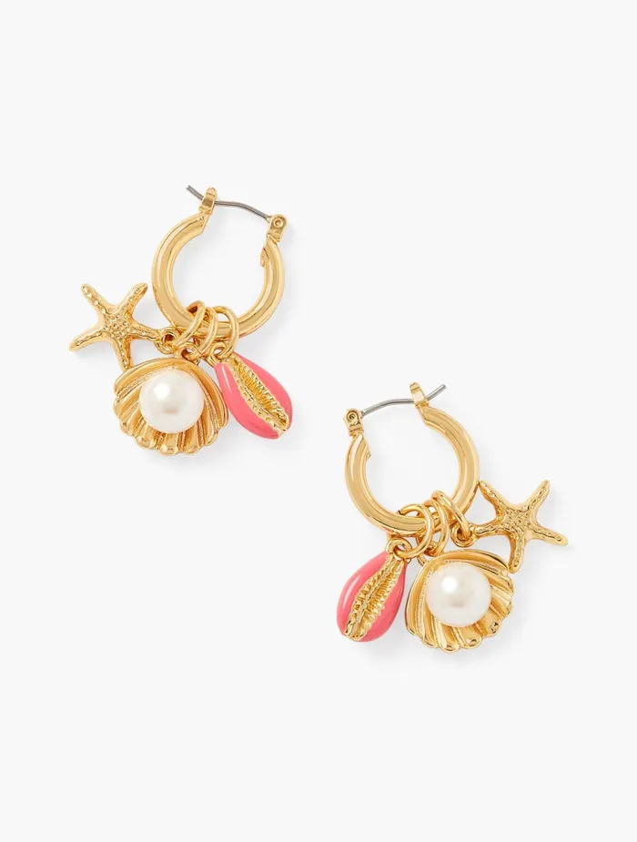Women Jewelry Talbots Pretty Seashells Charm Hoop Earrings Geranium Pink12k Gold