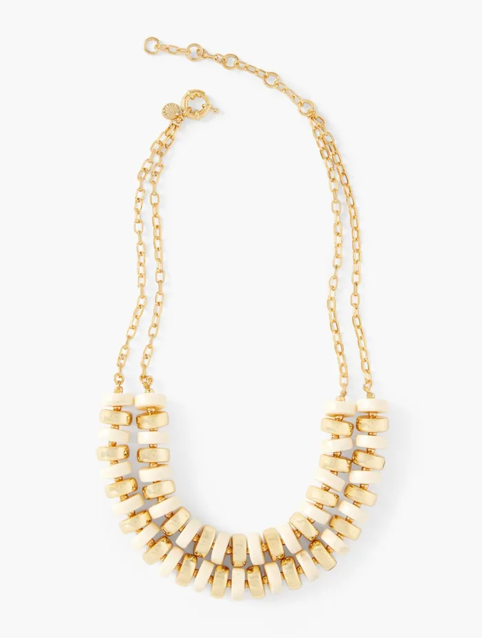 Women Jewelry Talbots Resin Stone Layered Necklace Ivory12k Gold