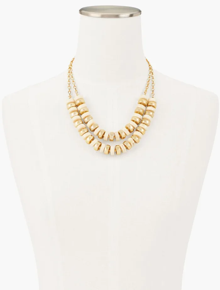 Women Jewelry Talbots Resin Stone Layered Necklace Ivory12k Gold