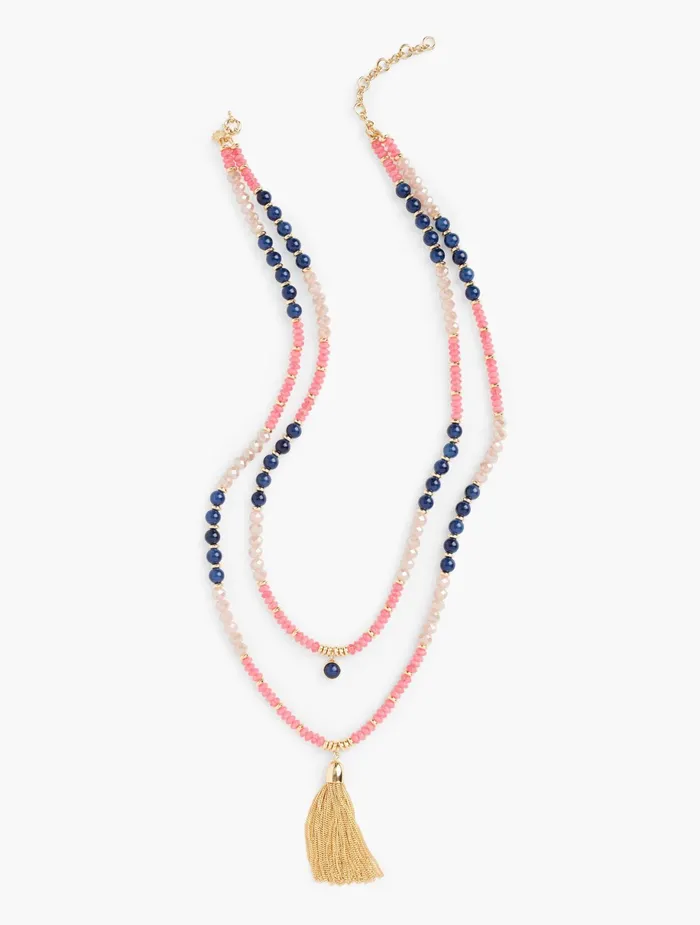 Women Jewelry Talbots Tasseled Double Strand Necklace Blush Pink Multi
