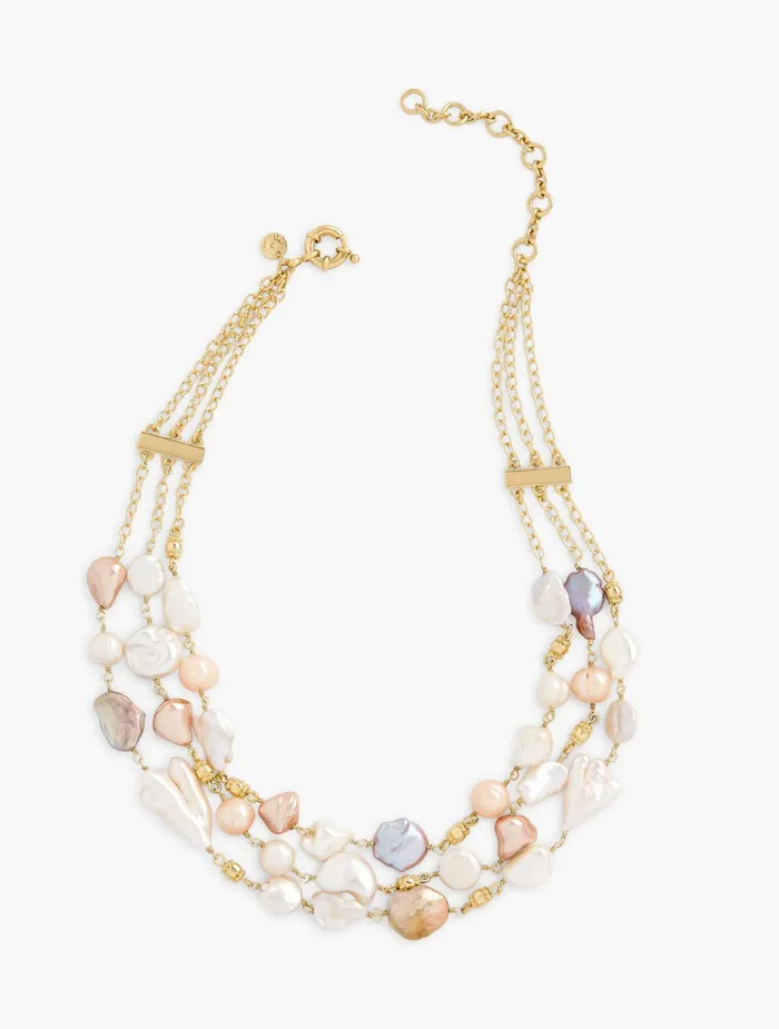 Women Jewelry Talbots Triple Strand Freshwater Pearl Necklace Pearl Multi