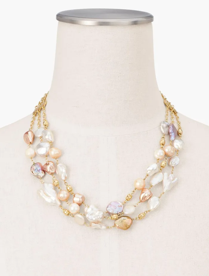 Women Jewelry Talbots Triple Strand Freshwater Pearl Necklace Pearl Multi