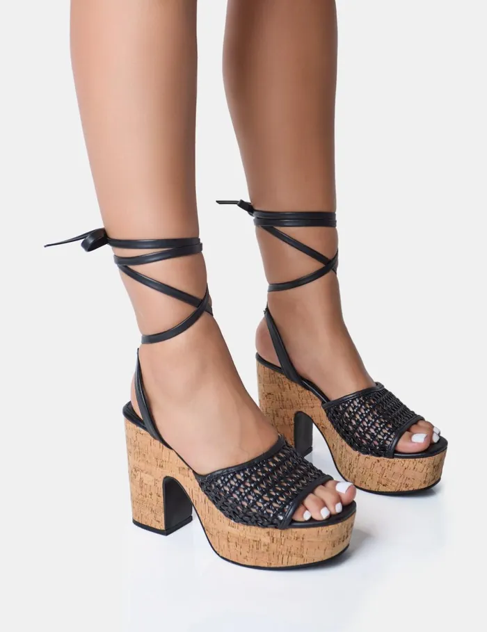 Women Jos Black Wide Fit Netted Lace Up Cork Platform Sandals Black Public Desire Platform Heels Women Jos Black Wide Fit Netted Lace Up Cork Platform Sandals Black Public Desire Platform Heels