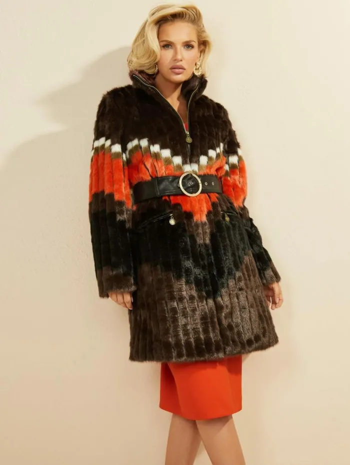Women Judy FauxFur Coat Chevron Orange Marciano Jackets Women Judy FauxFur Coat Chevron Orange Marciano Jackets