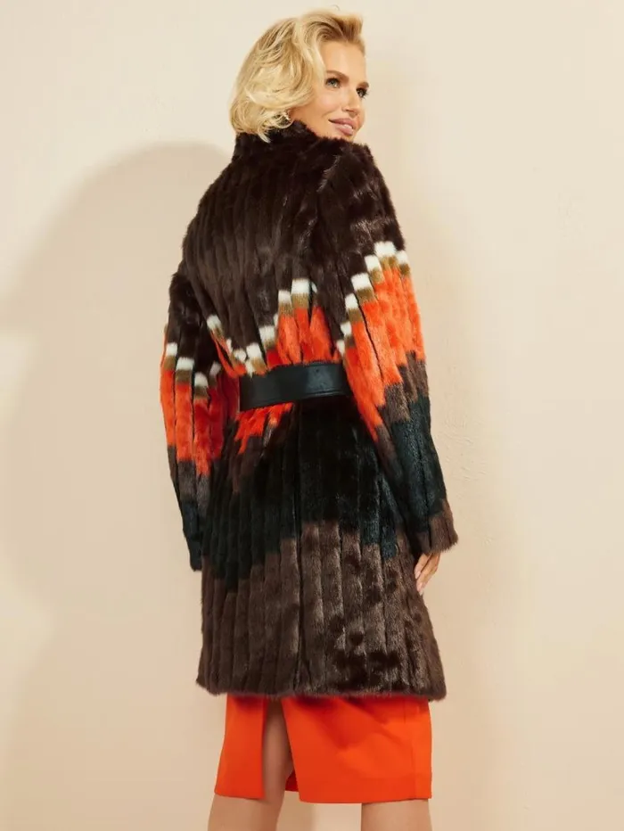 Women Judy FauxFur Coat Chevron Orange Marciano Jackets Women Judy FauxFur Coat Chevron Orange Marciano Jackets