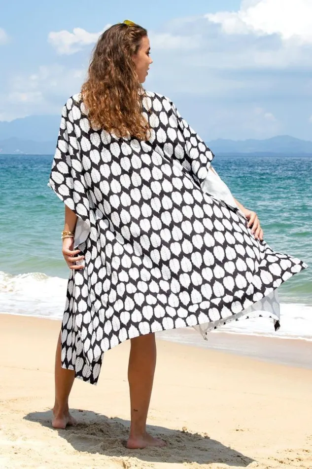 Women Kaftans Cupshe Julissa Black And White Leafy Kaftan Cover Up Blackwhite