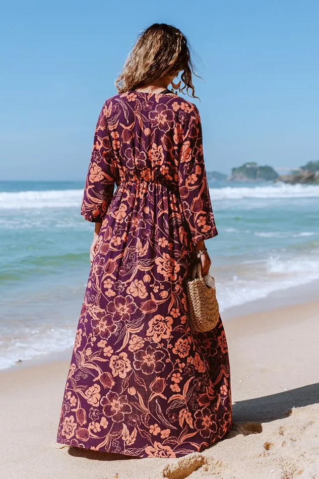 Women Kaftans Cupshe Sally Floral Plunge Maxi Dress Multicolor