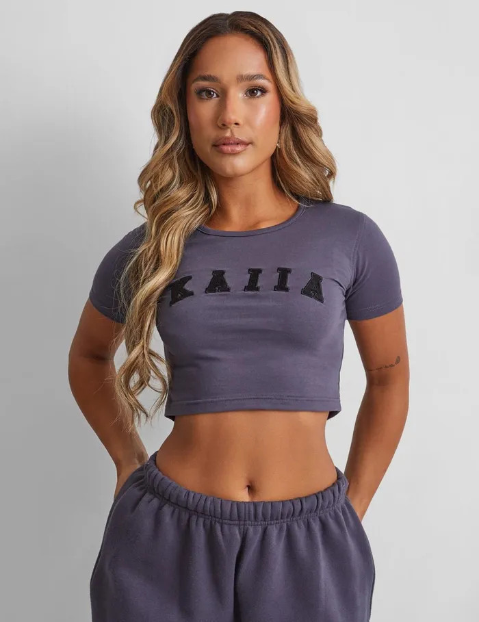 Women Kaiia Baby Tee Dark Grey Grey Public Desire Tops
