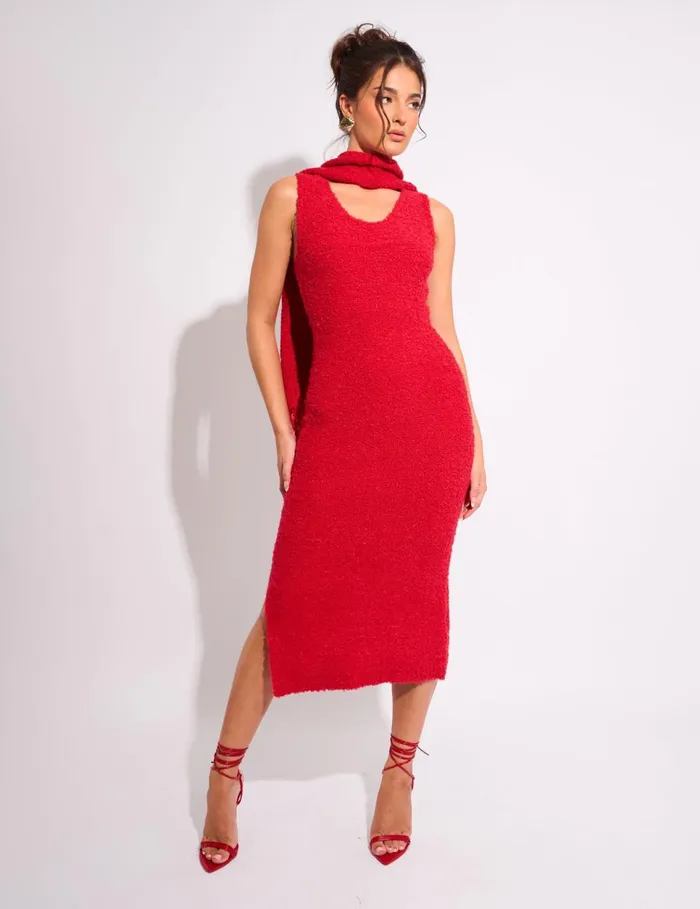 Women Kaiia Boucle Knitted Sleeveless Jumper Dress With Scarf In Red Red Public Desire Dresses Women Kaiia Boucle Knitted Sleeveless Jumper Dress With Scarf In Red Red Public Desire Dresses