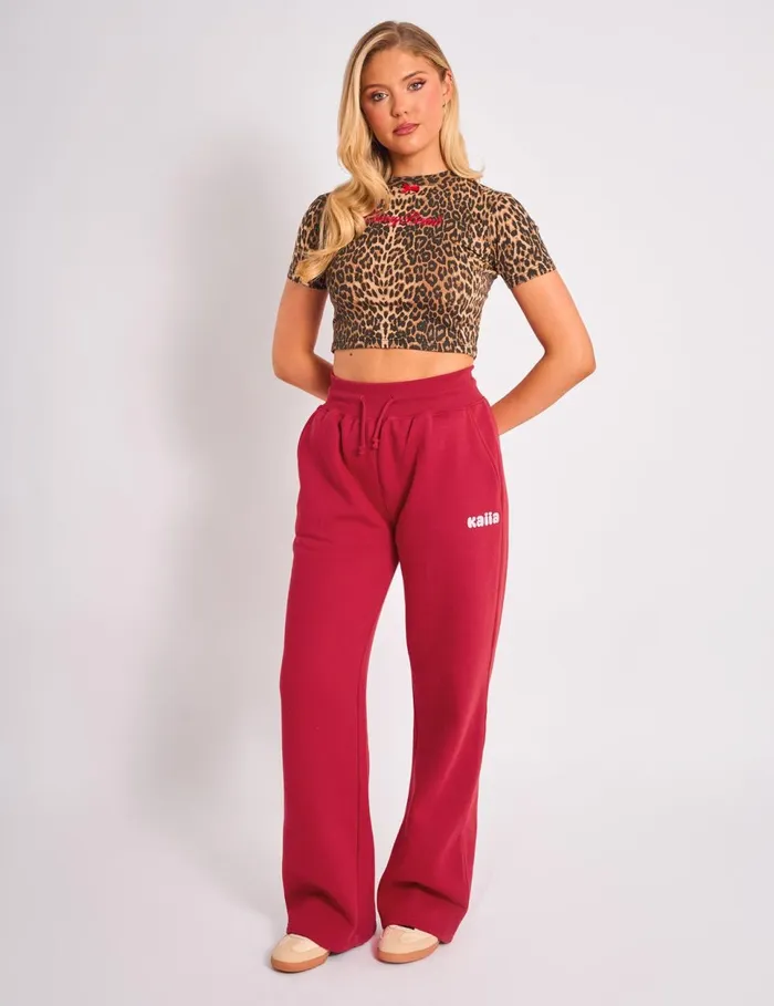 Women Kaiia Bow Detail Baby Tee Leopard Red Public Desire Tops