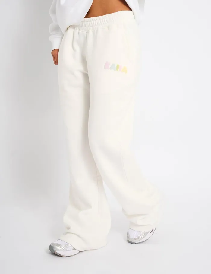 Women Kaiia Bubble Wide Leg Joggers Off White and Rainbow Rainbow Public Desire Jogger and Leggings