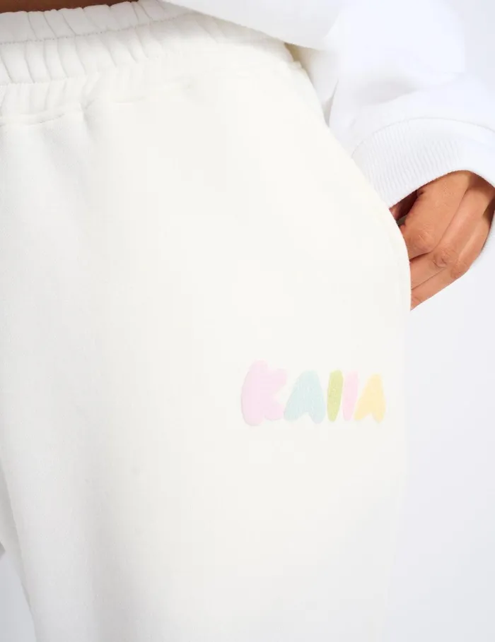 Women Kaiia Bubble Wide Leg Joggers Off White and Rainbow Rainbow Public Desire Jogger and Leggings