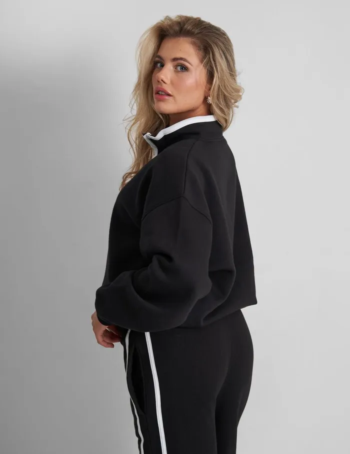 Women Kaiia Contrast Piping Zip Up Sweatshirt Black White Black Public Desire Two Piece Sets