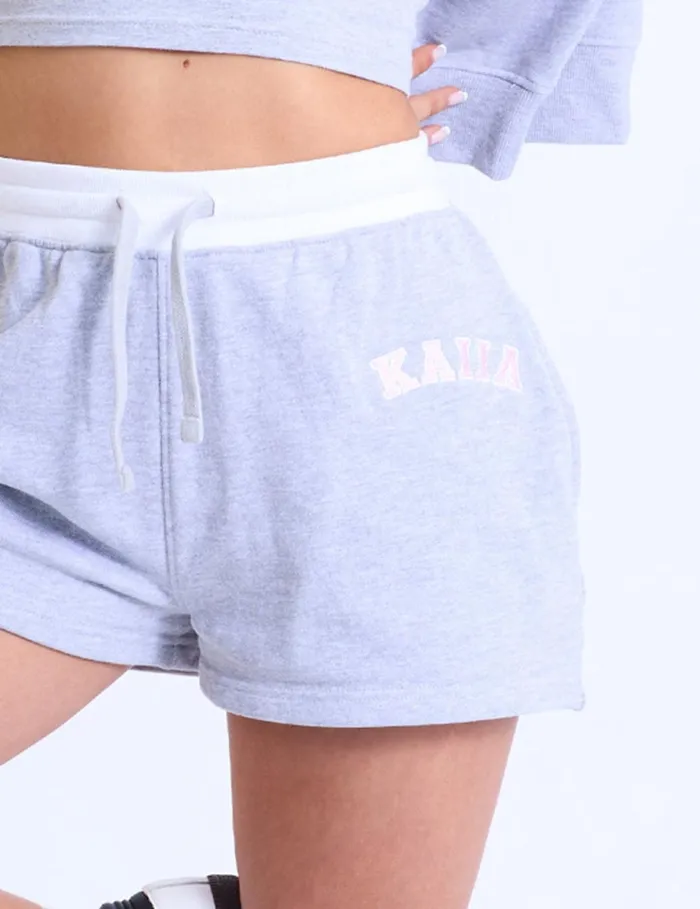 Women Kaiia Contrast Waistband Sweat Shorts Grey Marl and Pink Marl Public Desire Shorts