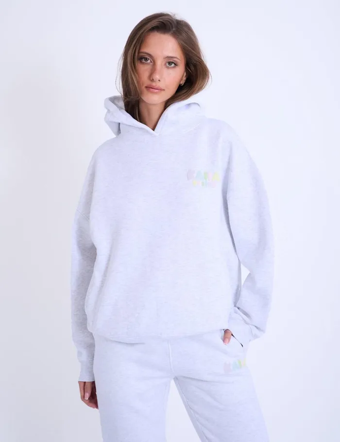Women Kaiia Design Bubble Logo Oversized Hoodie In Lt Grey Marl and Rainbow Marl Public Desire Tops