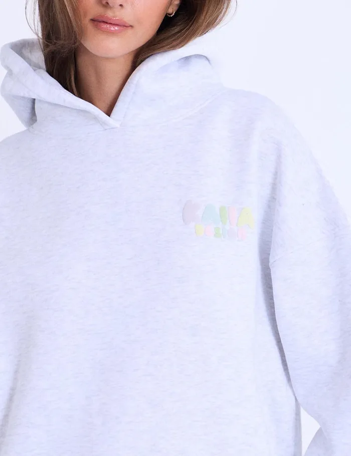 Women Kaiia Design Bubble Logo Oversized Hoodie In Lt Grey Marl and Rainbow Marl Public Desire Tops