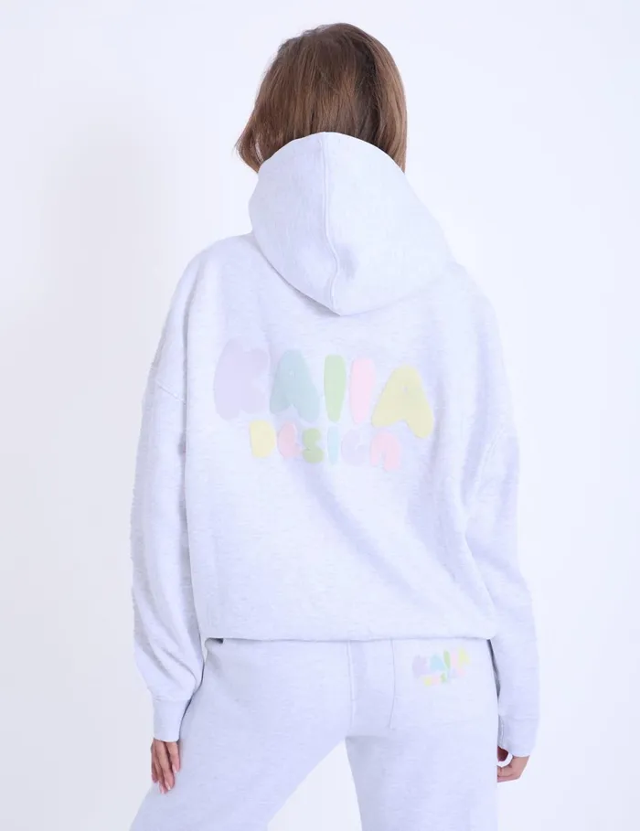 Women Kaiia Design Bubble Logo Oversized Hoodie In Lt Grey Marl and Rainbow Marl Public Desire Tops