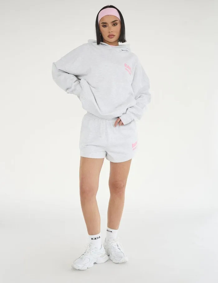 Women Kaiia Design Bubble Logo Oversized Hoodie Lt Grey Marl and Pink Marl Public Desire Sweatshirt and Hoodies