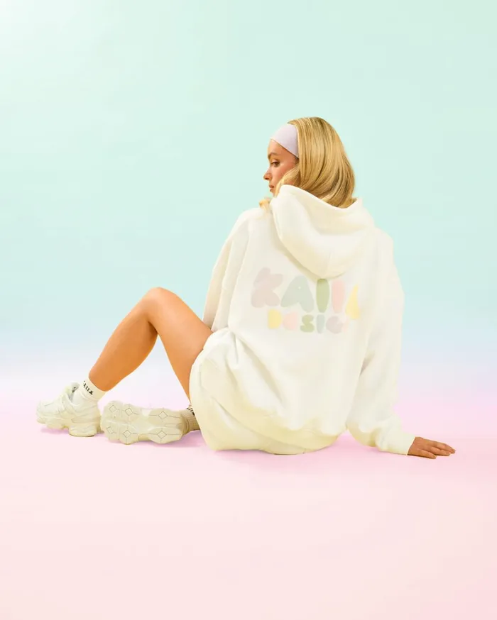 Women Kaiia Design Bubble Logo Oversized Hoodie Off White and Rainbow Cream Public Desire Sweatshirt and Hoodies