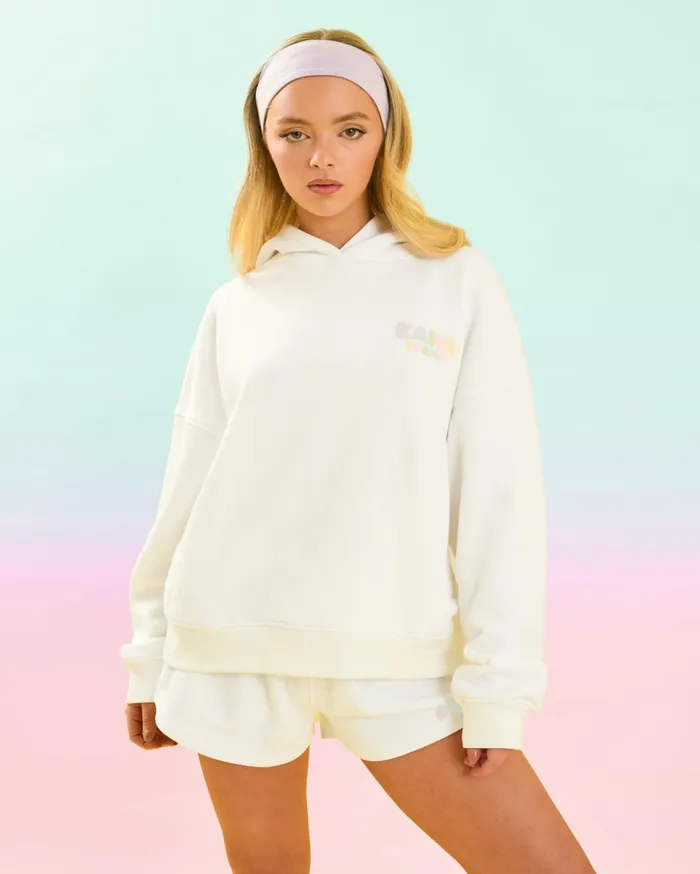 Women Kaiia Design Bubble Logo Oversized Hoodie Off White and Rainbow Cream Public Desire Sweatshirt and Hoodies