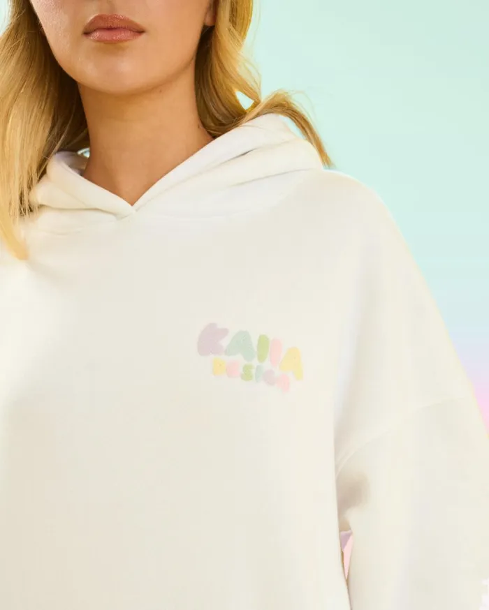 Women Kaiia Design Bubble Logo Oversized Hoodie Off White and Rainbow Cream Public Desire Sweatshirt and Hoodies