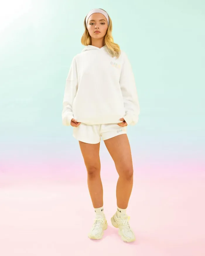 Women Kaiia Design Bubble Logo Oversized Hoodie Off White and Rainbow Cream Public Desire Sweatshirt and Hoodies